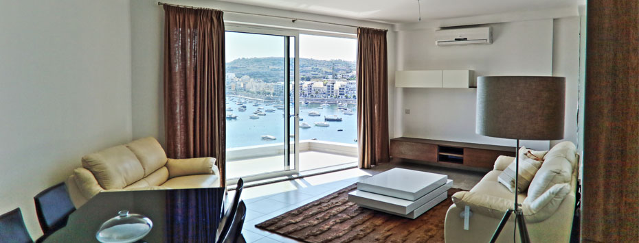 living room, curtains, seaview malta, seaview apartments, bay